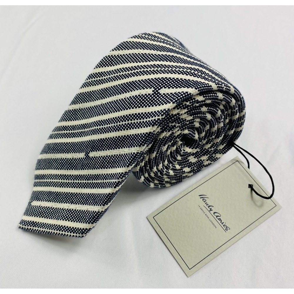 Hardy Amies Navy Blue White Cotton Woven Italian Tie 2.75" Width NWT